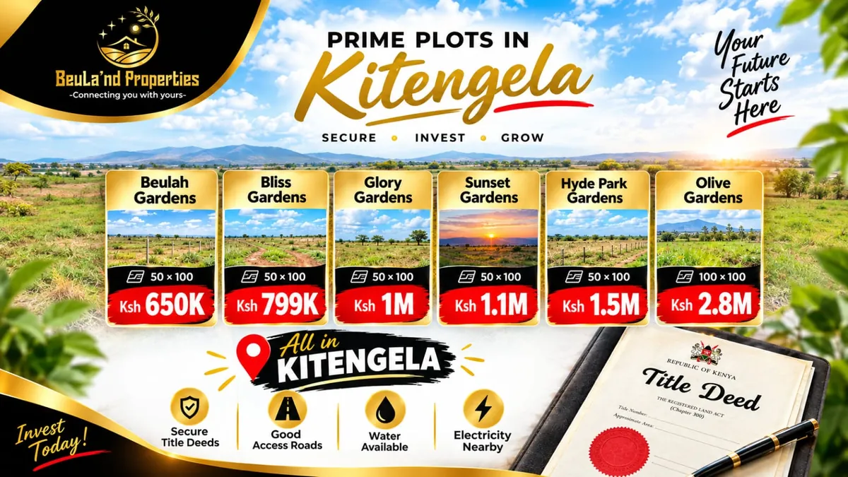 Prime plots in Kitengela: Beulah, Bliss, Glory, Sunset, Hyde Park and Olive Gardens from Ksh 650K